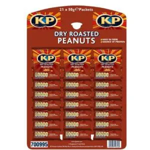 Kp dry roasted peanuts in a package.