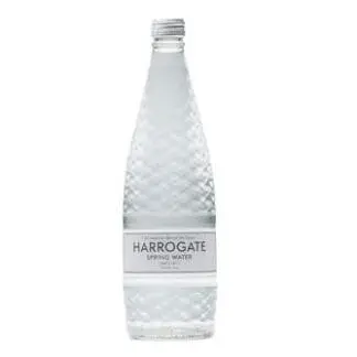 A case of Harrogate Spring Water Sparkling 12 x 750ml on a white background.