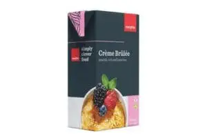 A Macphie Crème Brulee Dessert 1ltr box on a white background.