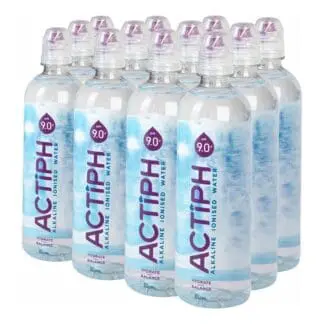 A pack of twelve bottles of Actiph Alkaline Ionised Water 600ml.