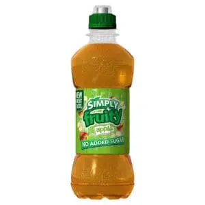 A bottle of fruity juice on a white background.