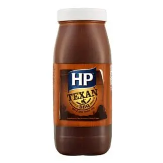 A bottle of HP Texan Style BBQ Sauce 2.15L on a white background.