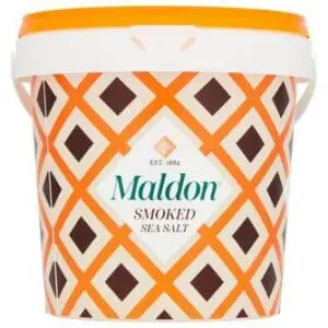 A bucket of Maldon Smoked Sea Salt 500g.
