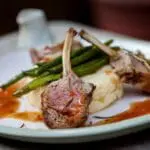 Roasted lamb chops with mashed potatoes.