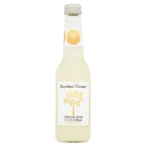 A case of Breckland Orchard Ginger Beer with Chilli Posh Pop 12x275ml, labeled "posh pop," features a simple design with an orange logo and tree illustration on a white label.