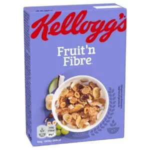 A box of Corn Flakes Cereal 40x45g displaying a bowl of cereal with fruits on the front.