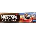 A Nescafe Original Instant Decaffeinated Coffee 200x1.8g stick pack, featuring the brand logo and an image of a cup of coffee on a wooden surface.