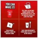 Graphic showing instructions for preparing Pot Noodle Beef & Tomato 12x90g with icons and text: open lid, add boiling water, stir contents, and eat promptly.