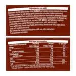 An image of a Pot Noodle Beef & Tomato 12x90g packet's label showing ingredients and nutritional information on a reddish-brown background.