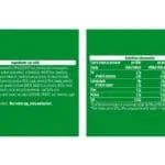 Image displaying a nutrition label for Pot Noodle Chicken & Mushroom 12x90g with three green sections detailing ingredients, typical values per 100g, and a nutritional information chart.