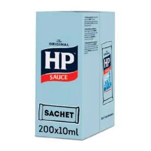 HP Sauce original 200x10ml sachets.