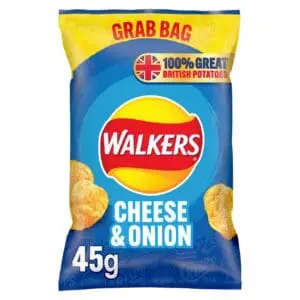 Walkers Cheese & Onion crisps, 45g bag.