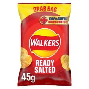 Walkers Ready Salted 45g crisps bag.