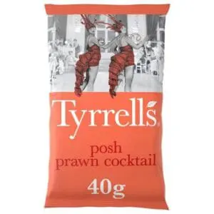 Tyrrells posh prawn cocktail crisps, 40g.