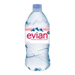 Evian natural mineral water bottle.