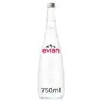Evian 750ml glass bottle water.