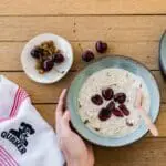 Oatmeal with cherries and almonds.