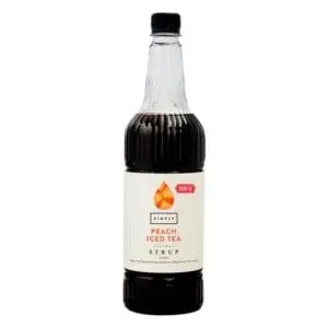 Sugar-free peach iced tea syrup bottle.