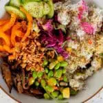 Colorful and delicious rice bowl.