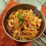 Delicious shrimp and vegetable noodles.