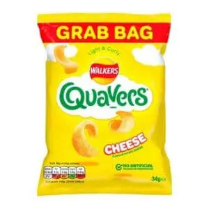 Walkers Quavers cheese grab bag snacks.