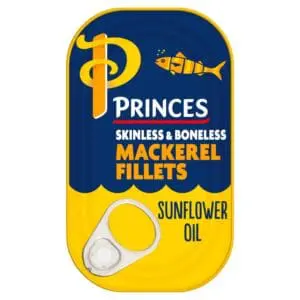 Princes Mackerel Fillets in Sunflower Oil.