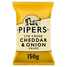Pipers lye cross cheddar and onion crisps