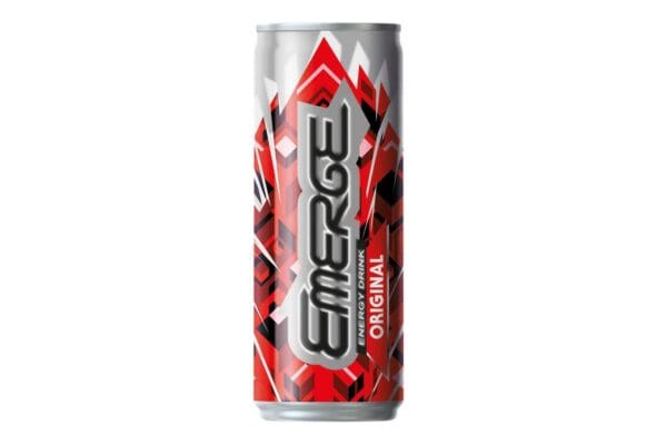 A can of energy drink on a white background.