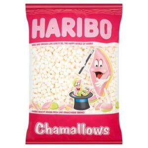 A bag of Haribo chamallows, a Christmas snack, on a white background.