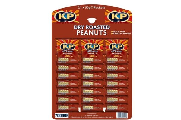 Kp dry roasted peanuts in a package.