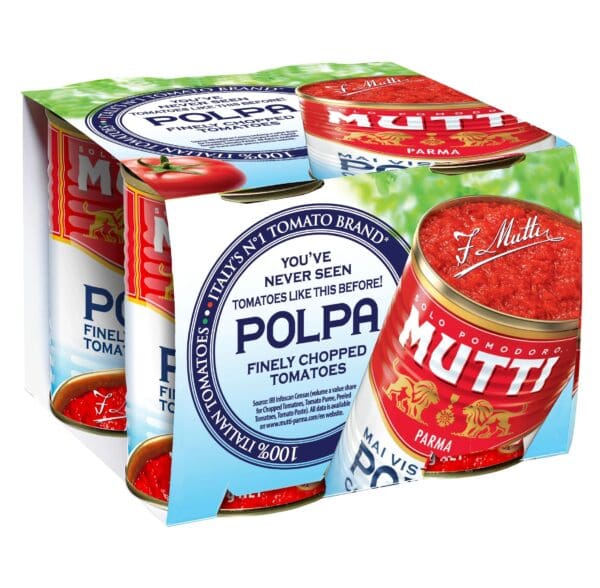 Four cans of polpa in a box.