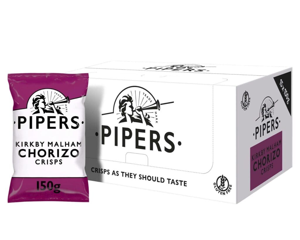 Box and a packet of Pipers Chorizo