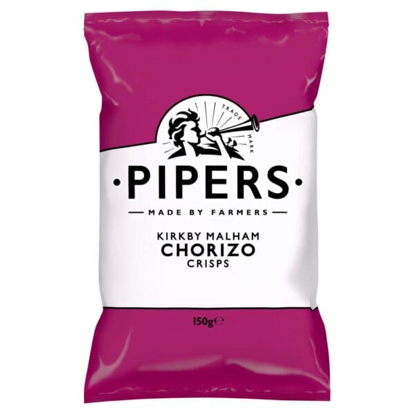 A bag of Pipers Kirkby Malham Chorizo Crisps 15 x 150g.