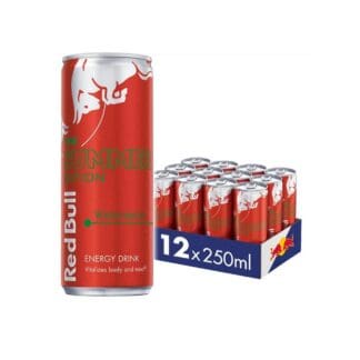 Red bull energy drink in a box.
