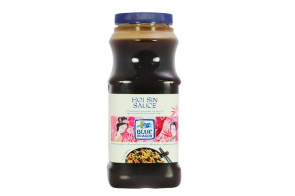 A bottle of Blue Dragon Hoisin Sauce 1L on a white background.