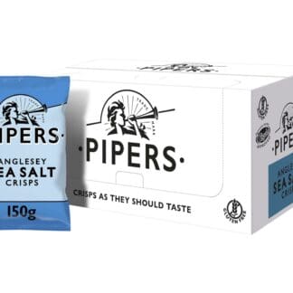 Box and packet of Pipers Anglesey Sea Salt Crisps