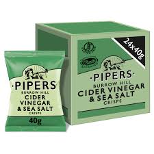 Pipers Burrow Hill Cider Vinegar & Sea Salt Crisps 24 x 40g are the perfect combination of tangy cider vinegar and savory sea salt.