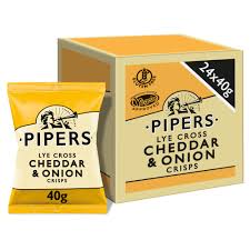 Pipers Lye Cross Cheddar & Onion Crisps 24 x 40g.