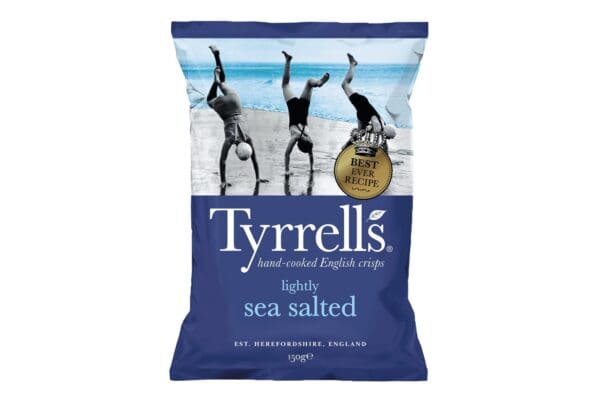 Tyrrells Lightly Sea Salted Sharing Crisps 12 X 150g are perfect for sharing.