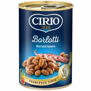 A can of Cirio Borlotti Beans 1x410g on a white background.