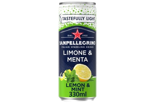 A San Pellegrino Lemon & Mint 12 x 330ml with lemon and mint.
