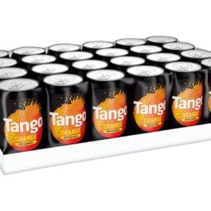 Tang orange juice cans on a white background.