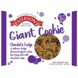 Paterson's Giant Chocolate Fudge Cookies 18x60g with chocolate and fudge.