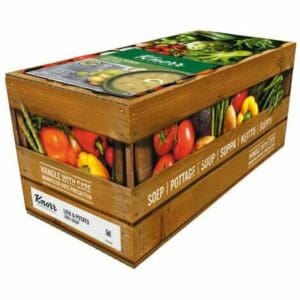 A Knorr Professional 100% Soup Leek & Potato 4 x 2.5kg in a wooden box.