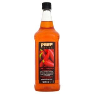 A bottle of Prep Premium Chilli Infused Oil 1 x 1ltr on a white background.