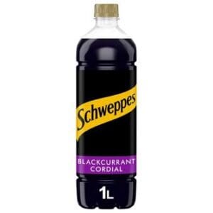 A bottle of Schweppes Blackcurrant Cordial 1 x 1ltr.