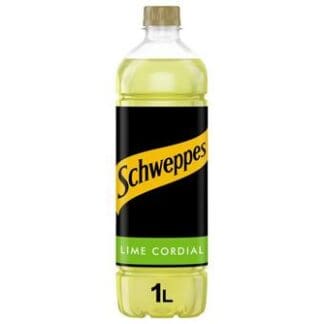 A bottle of Schweppes Lime Cordial 1x1L on a white background.
