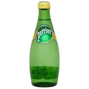 A bottle of Perrier Sparkling Natural Mineral Water 24 x 33cl on a white background.