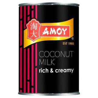 An Amoy Coconut Milk 12 x 400ml on a white background.