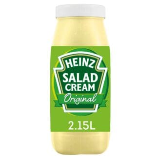 A bottle of Heinz Salad Cream Original 2.15L on a white background.